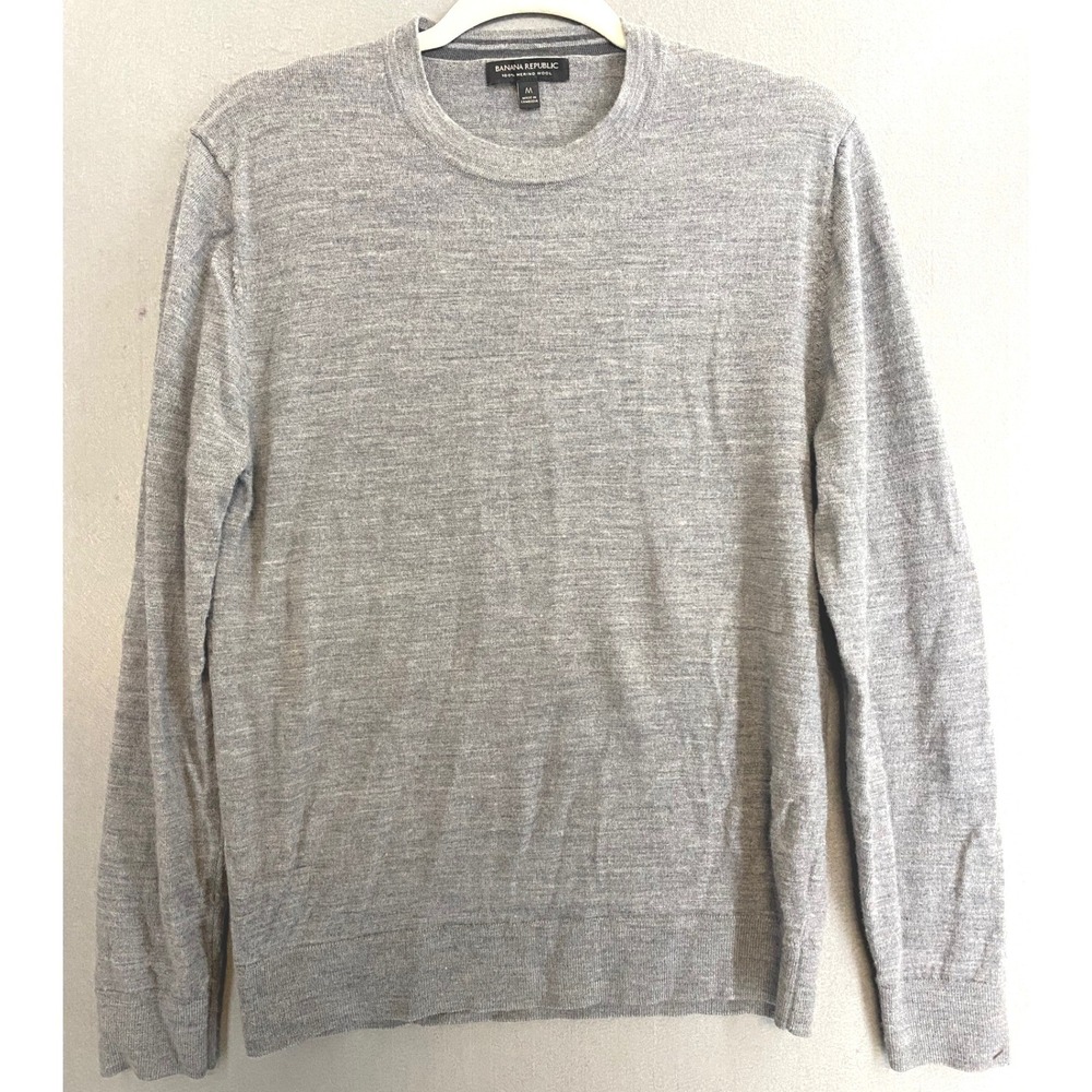 Banana Republic Mens M Gray 100% Merino Wool Crewneck Sweater 153361 F23